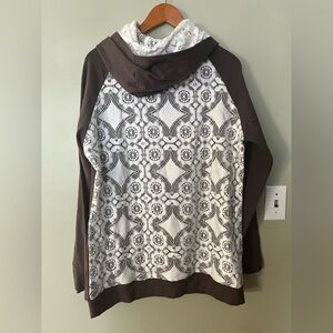 Brown White Laced Cotton Patterned Hoodie Womens XXL NWT